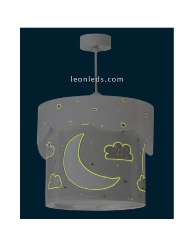 Lámpara de techo para bebé gris Moon Dalber 61232E Brilla en la oscuridad | LeonLeds Iluminación