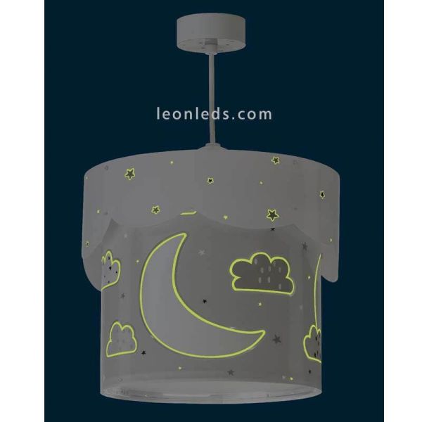 Lámpara de techo para bebé gris Moon Dalber 61232E Brilla en la oscuridad | LeonLeds Iluminación
