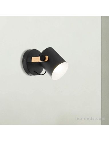 Luminária de parede Hornwood Eglo preta e madeira | LeonLeds
