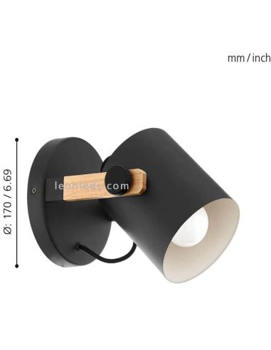 Dimensiones Aplique de pared madera y negro Hornwood Eglo | LeonLeds