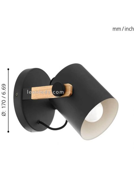 Dimensões Aplique madeira e preto Hornwood Eglo | LeonLeds