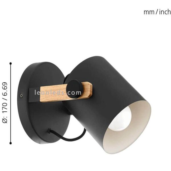 Dimensiones Aplique de pared madera y negro Hornwood Eglo | LeonLeds