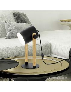 Lámpara sobremesa negra y madera Hornwood | LeonLeds 2