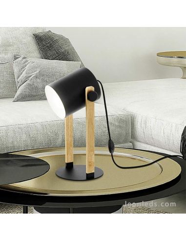 Ambiente Lámpara sobremesa negra y madera Hornwood | LeonLeds Iluminación