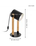 Dimensiones Lámpara sobremesa negra y madera Hornwood | LeonLeds Iluminación