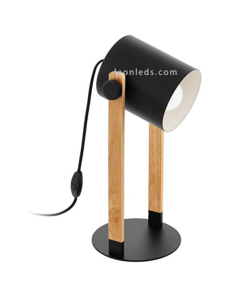 Lámpara sobremesa negra y madera Hornwood | LeonLeds