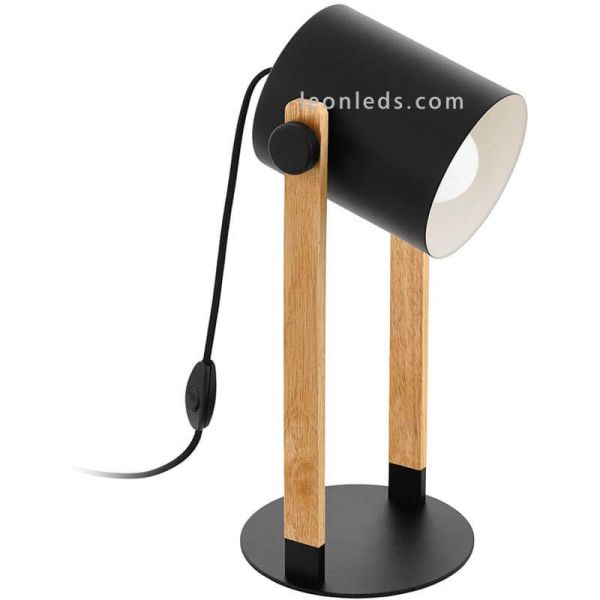 Lámpara sobremesa negra y madera Hornwood | LeonLeds