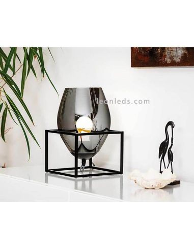 Candeeiro de mesa de vidro preto Olival 1XE27 by Eglo| Leon Iluminação LED