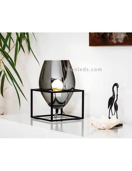 Candeeiro de mesa de vidro preto Olival 1XE27 by Eglo| Leon Iluminação LED