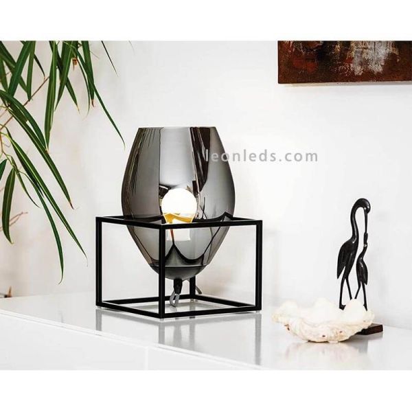 Lámpara de mesa de vidrio negro Olival 1XE27 de Eglo| LeonLeds Iluminación