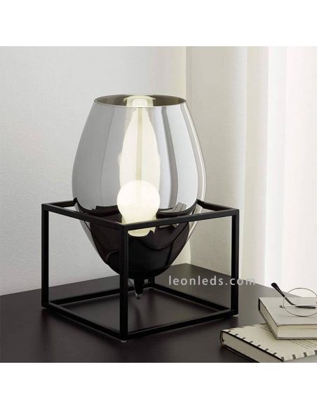 Lámpara de sobremesa de vidrio y acero Olival 1XE27 de Eglo| LeonLeds Iluminación