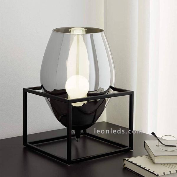 Lámpara de sobremesa de vidrio y acero Olival 1XE27 de Eglo| LeonLeds Iluminación