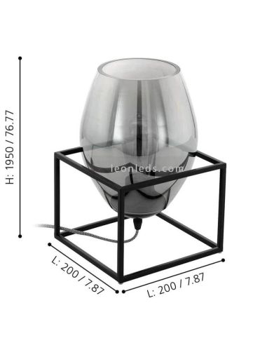 Dimensiones lámpara de mesa de vidrio negro Olival 1XE27 de Eglo| LeonLeds Iluminación