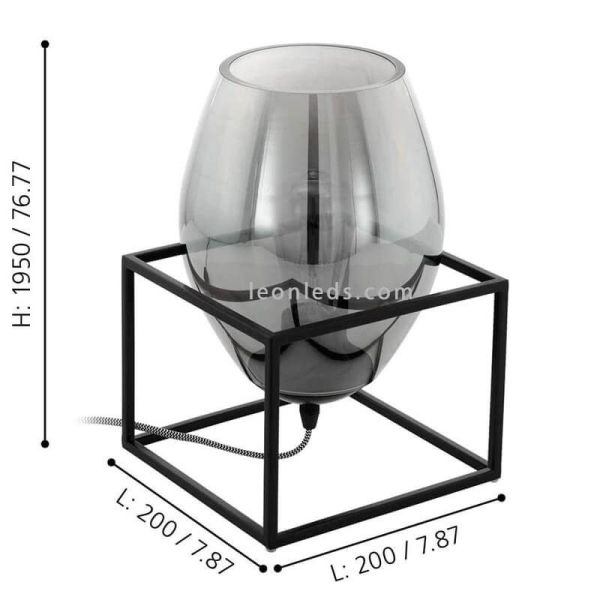 Dimensiones lámpara de mesa de vidrio negro Olival 1XE27 de Eglo| LeonLeds Iluminación