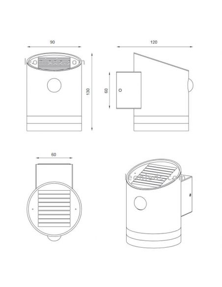 Dimensiones Aplique LED Solar Níquel Mate Salta con sensor de movimiento IP44 R22231107 Trio Lighting | LeonLeds