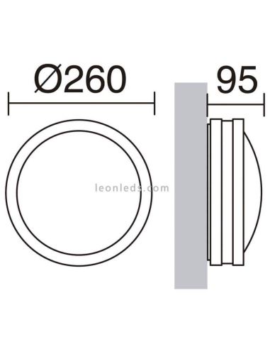 Dimensiones Plafón LED exterior pared y techo Tornado Dopo Lighting | LeonLeds Iluminación