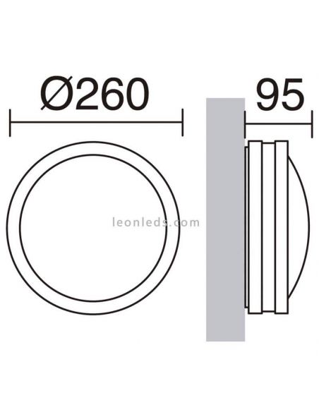 Dimensiones Plafón LED exterior pared y techo Tornado Dopo Lighting | LeonLeds Iluminación