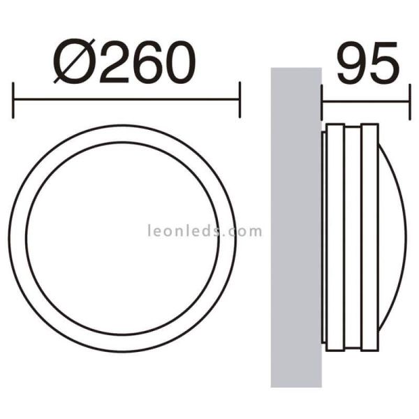 Dimensiones Plafón LED exterior pared y techo Tornado Dopo Lighting | LeonLeds Iluminación