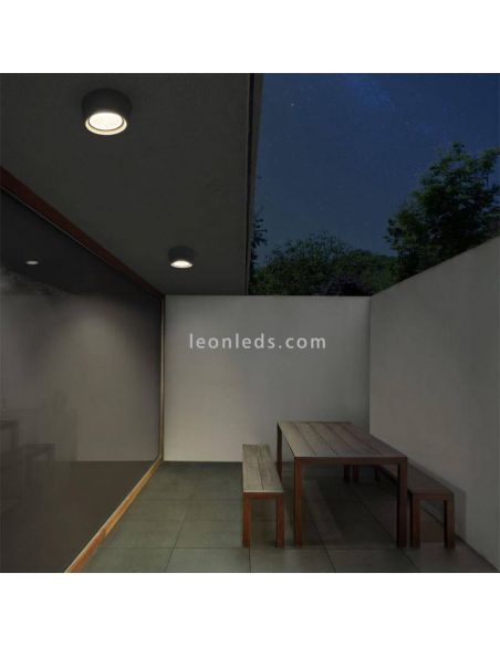 Moderna luz de teto LED ao ar livre Névoa IP55 rodada Dopo Lighting | Leon Iluminação LED