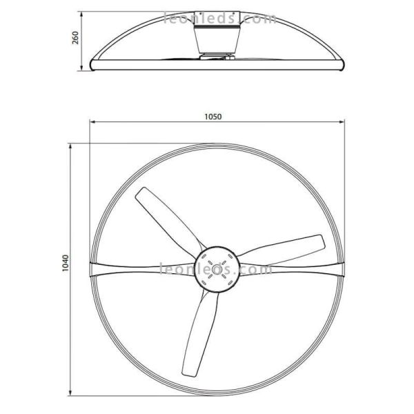 Dimensiones Ventilador de techo LED Nepal Haya y Blanco 75W LED y 60W de Motor de Ventilador Mantra 7532 | LeonLeds