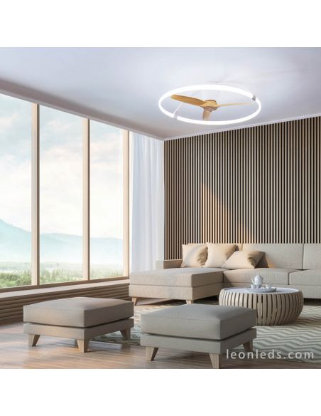 Ambiente Ventilador de techo LED Nepal Haya y Blanco 75W LED y 60W de Motor de Ventilador Mantra | LeonLeds