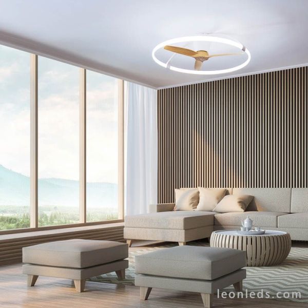 Ambiente Ventilador de techo LED Nepal Haya y Blanco 75W LED y 60W de Motor de Ventilador Mantra | LeonLeds