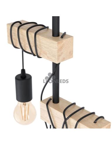 Lámpara de pie vintage Townshend 2XE27 marrón | madera y acero Eglo Lighting | LeonLeds Iluminación