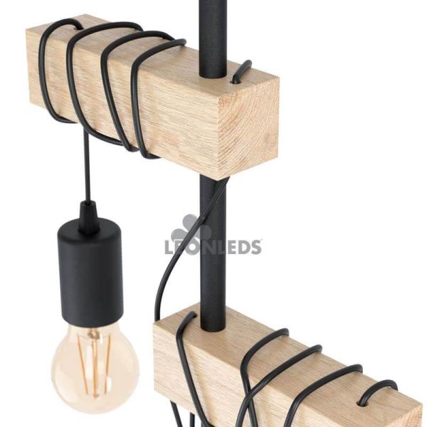 Lámpara de pie vintage Townshend 2XE27 marrón | madera y acero Eglo Lighting | LeonLeds Iluminación