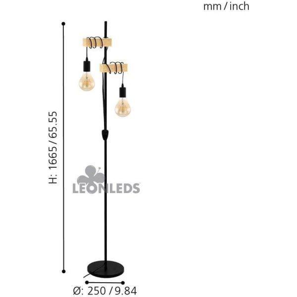 Lámpara de pie vintage Townshend 2XE27 marrón | lámpara vintage de madera de Eglo Lighting | LeonLeds Iluminación