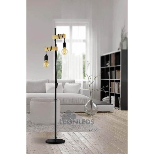 Lámpara de pie vintage Townshend 2XE27 marrón | lampara pie dos bombillas | LeonLeds Iluminación