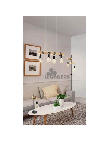Lampadaire Vintage Townshend 2XE27 Marron | lampe en bois vintage de Eglo Lighting | Éclairage LeonLeds
