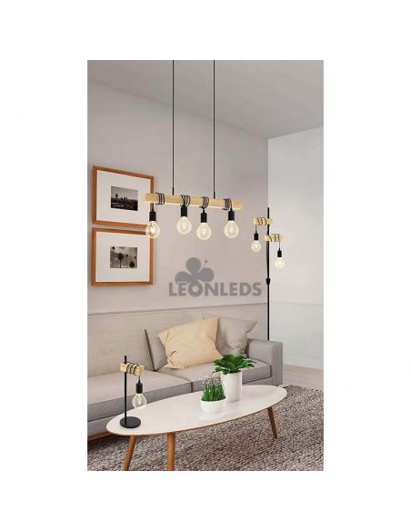 Lámpara de pie vintage Townshend 2XE27 marrón | lámpara vintage de madera de Eglo Lighting | LeonLeds Iluminación