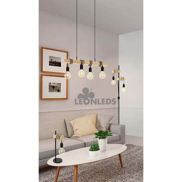 Lampadaire Vintage Townshend 2XE27 Marron | lampe en bois vintage de Eglo Lighting | Éclairage LeonLeds