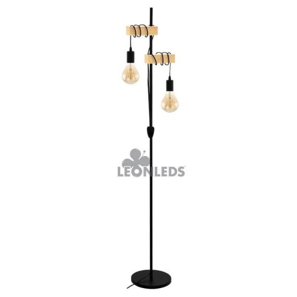 Lámpara de pie vintage Townshend 2XE27 marrón | lámpara vintage de madera de Eglo Lighting | LeonLeds Iluminación