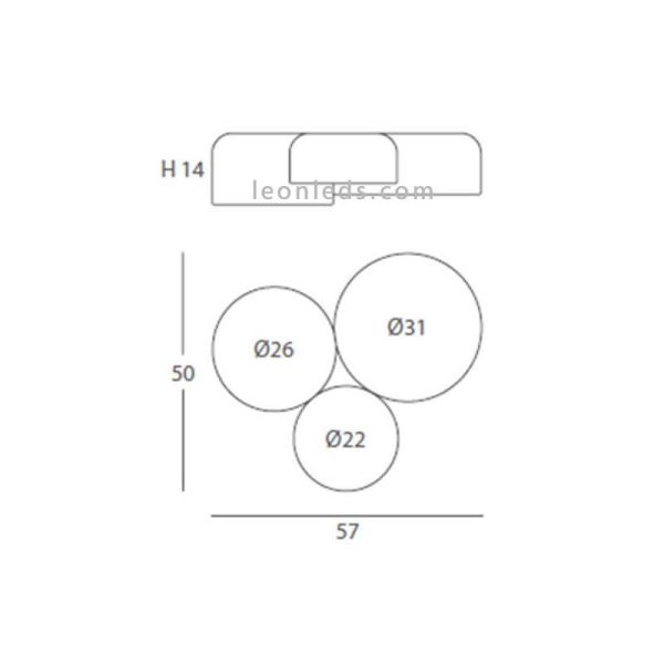 Dimensiones Plafón de techo Pot Blanco Brillante 3 Luces | LeonLeds Iluminación