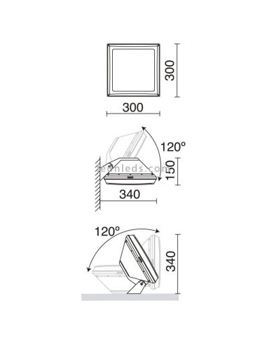 Dimensions Cayu applique/plafonnier LED d'extérieur multifonction 120º Dopo Lighting | Éclairage LeonLeds