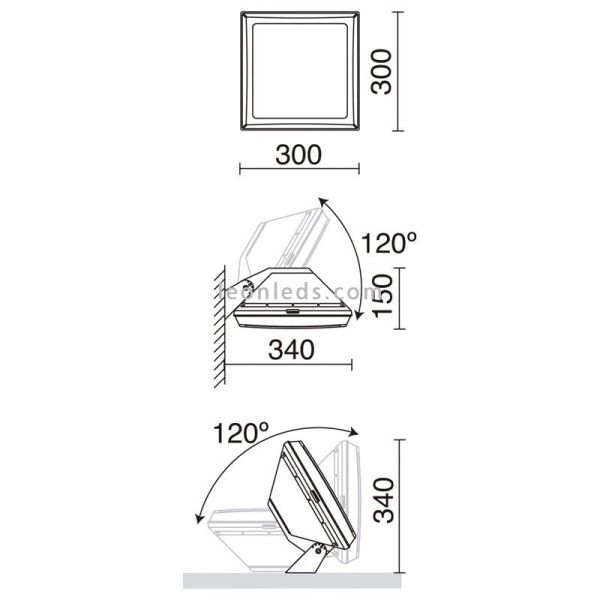 Dimensions Cayu applique/plafonnier LED d'extérieur multifonction 120º Dopo Lighting | Éclairage LeonLeds
