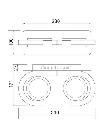 Dimensions Applique d'extérieur réglable 2 lumières Iguazu de Mantra | leonleds