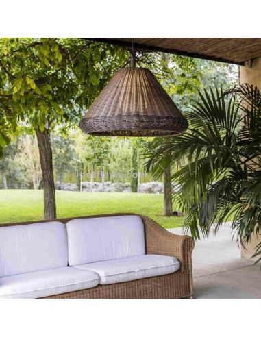 Lámpara techo exterior mimbre Saigon W70 gris/marrón 3m cable Faro Barcelona | LeonLeds