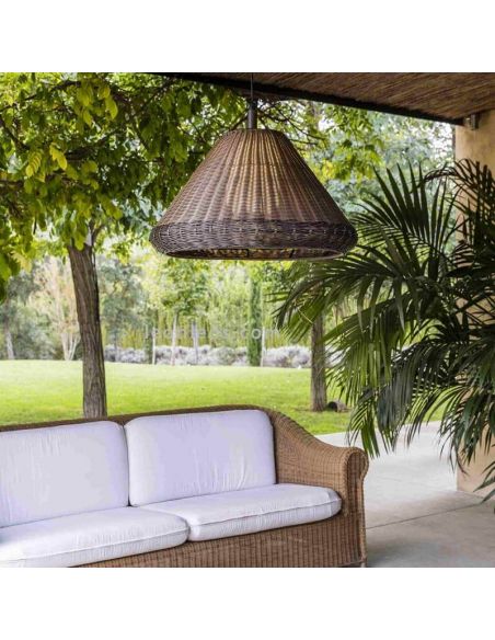 Lámpara techo exterior mimbre Saigon W70 gris/marrón 3m cable Faro Barcelona | LeonLeds