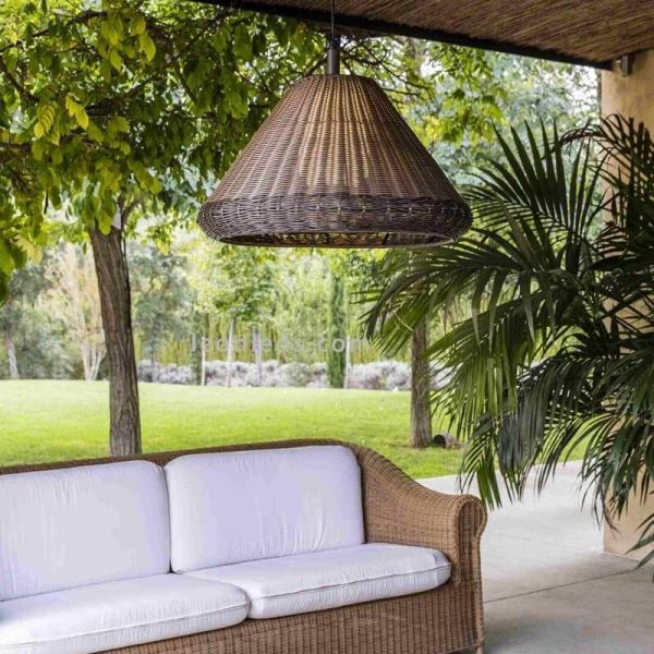 Saigon W70 plafonnier d'extérieur en rotin gris/marron avec 3m de câble Faro Barcelona | leonleds