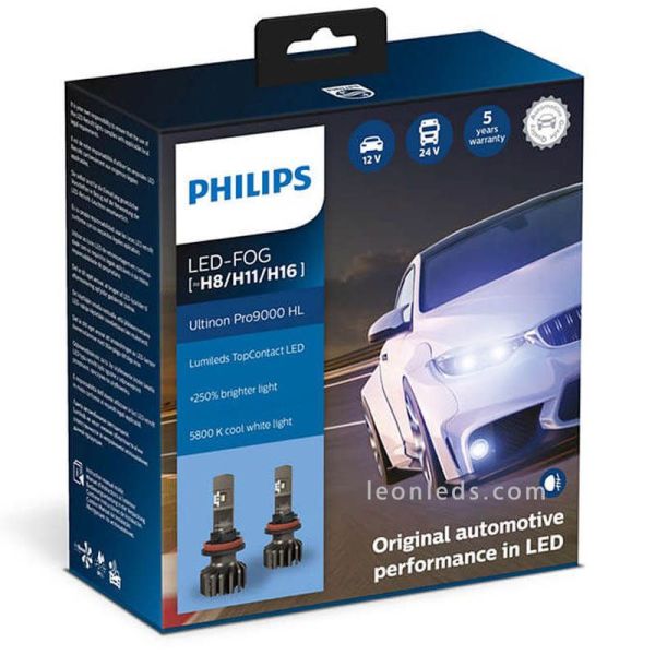 Ampoules LED H8 H11 H16 Fog X-treme Ultinon PRO9000 HL 11366U90CWX2 Pack 2 Unités Philips | Éclairage LeonLeds
