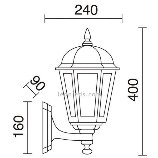Aplique Bambo de pared exterior farola | LeónLeds Iluminación | aplique farola negra con para bombilla E27 medidas talla M