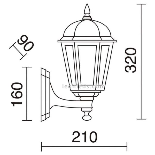 Poste de luz Bambo lâmpada de parede ao ar livre | LeónIluminação Leds | candeeiro de parede preto com lâmpada E27 tamanho S