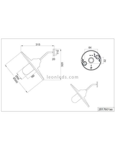 Dimensiones Aplique vintage Brenta para exterior Trio Lighting | LeónLeds Iluminación