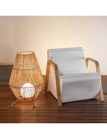 Lámpara de pie yute para exterior techado SISINE 70 con cable | LeónLeds Iluminación | luminaria exterior techado