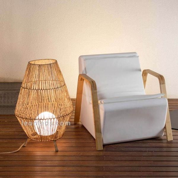 Lámpara de pie yute para exterior techado SISINE 70 con cable | LeónLeds Iluminación | luminaria exterior techado
