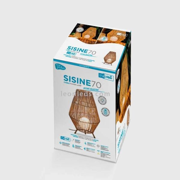 Lámpara de pie yute para exterior techado SISINE 70 con cable | LeónLeds Iluminación | luminaria madera rústica