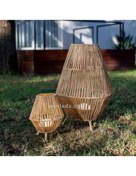 Lámpara de pie yute para exterior techado SISINE 70 con cable | LeónLeds Iluminación | luminaria madera vintage