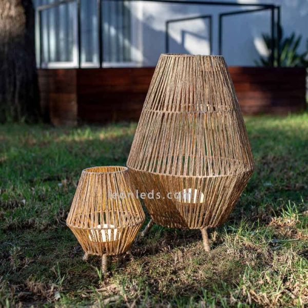 Lámpara de pie yute para exterior techado SISINE 70 con cable | LeónLeds Iluminación | luminaria madera vintage